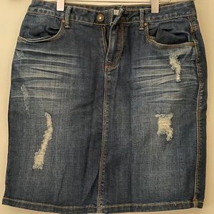 Jeans mini skirt, distressed, size S, worn but in good condition